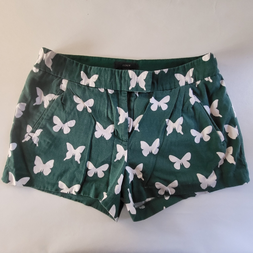 J. Crew Dark Green Shorts with White Butterfly Design Womens Size 2